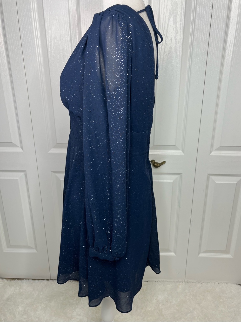 B Darlin Navy Sparkle V-Neck Long-Sleeve Dress - Picture 5 of 12